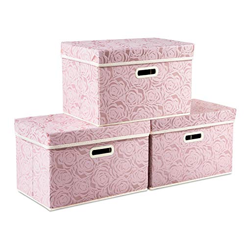 PRANDOM Collapsible Storage Boxes with Lids Fabric Decorative Storage Bins Cubes Organizer Containers Baskets with Cover Handles Divider for Bedroom Closet Living Room 14.9x9.8x9.8 Inch 3 Pack - Image 4