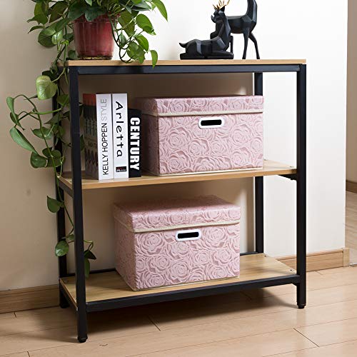 PRANDOM Collapsible Storage Boxes with Lids Fabric Decorative Storage Bins Cubes Organizer Containers Baskets with Cover Handles Divider for Bedroom Closet Living Room 14.9x9.8x9.8 Inch 3 Pack - Image 3