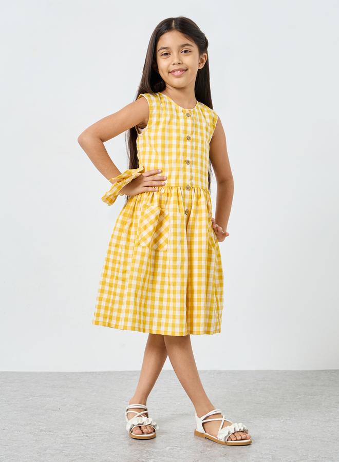 Styli Girls Gingham Check Dress with Hair Scrunchie Set - Image 1
