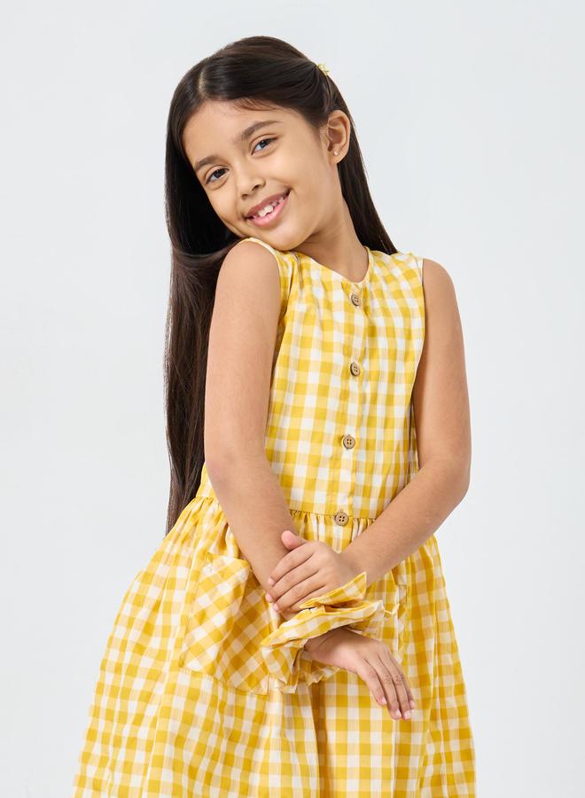 Styli Girls Gingham Check Dress with Hair Scrunchie Set - Image 2