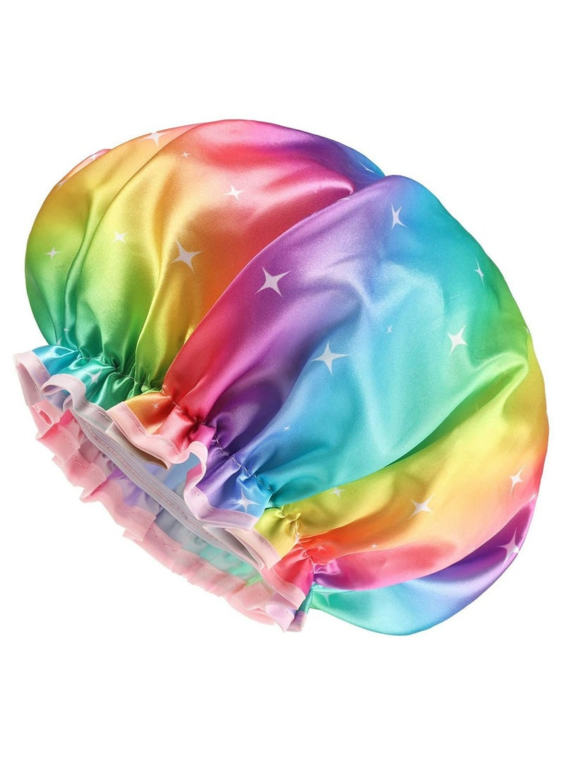 Women Shower Cap for Long Hair,Double Layer Waterproof, Reusable, Washable Shower Cap（star） - Image 1