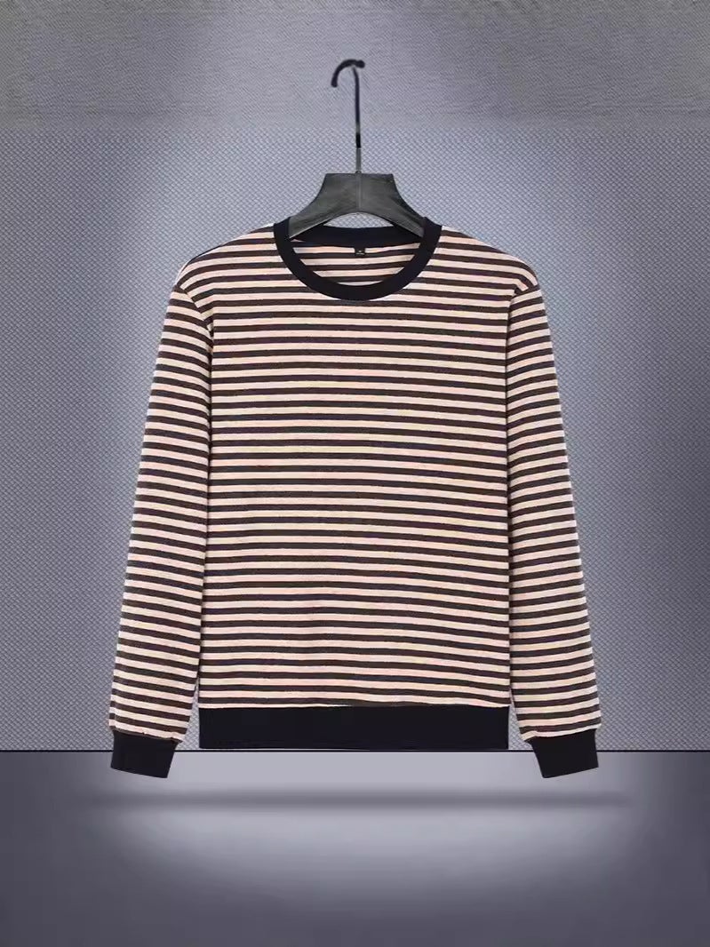Striped Long Sleeve T-Shirt Men'S Round Neck Loose Inner Base Shirt Autumn Clothes A Generation Of - Image 3