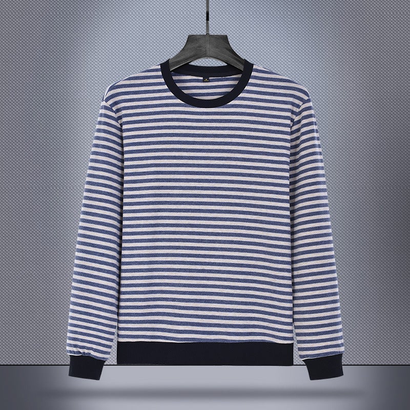 Striped Long Sleeve T-Shirt Men'S Round Neck Loose Inner Base Shirt Autumn Clothes A Generation Of - Image 1