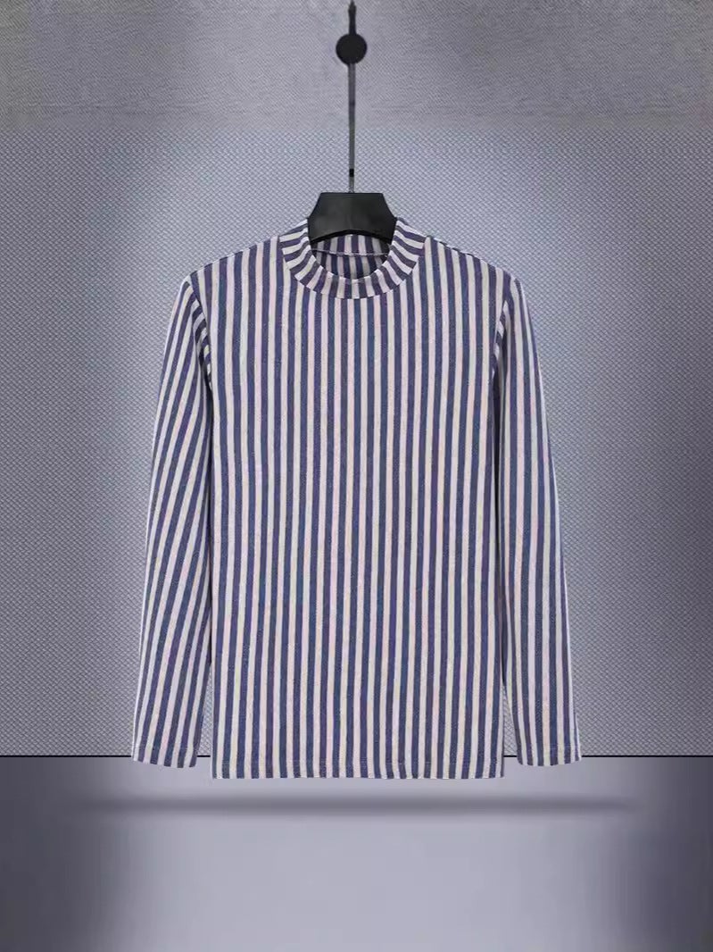 Striped Long Sleeve T-Shirt Men'S Round Neck Loose Inner Base Shirt Autumn Clothes A Generation Of - Image 5