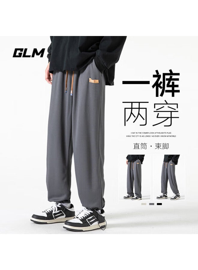 Glm Men's Casual Winter Knit Straight-leg Sweatpants Commuter Sports Pants Gray 3XL