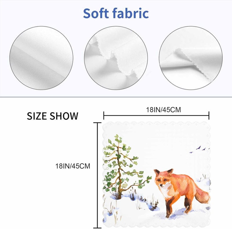 Yibeas Red Fox Cloth Napkins Set of 4 Soft Snow Fir Tree Flying Birds Withered Grass Winter Predation Polyester Dinner Square Napkin for Family Restaurant Weddings Parties 18 x 18 inch - Image 2