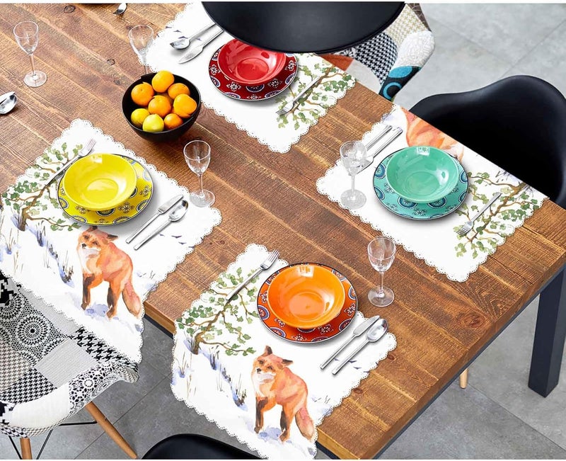 Yibeas Red Fox Cloth Napkins Set of 4 Soft Snow Fir Tree Flying Birds Withered Grass Winter Predation Polyester Dinner Square Napkin for Family Restaurant Weddings Parties 18 x 18 inch - Image 4