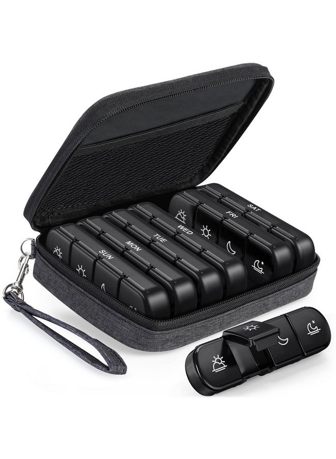 PULIV Weekly Pill Organizer 4 Times a Day with a Business Stylish Bag, Portable Pill Box 7 Day with 28 Compartments for Men, Removable Pill Sorters to Store Vitamin, Medication, Fish Oil, Supplements - Image 1