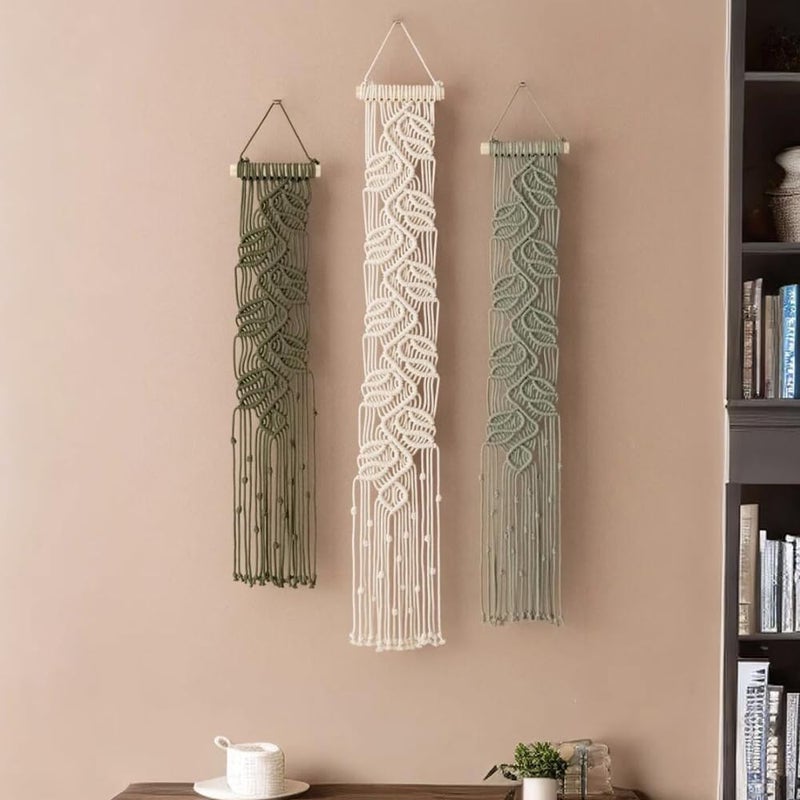 M MANUAL 3 Pcs Macrame Leaf Wall Hanging Bohemian Wall Decor Feathers Wall Art Green Fall Leaf Wall Hanging Boho Headboard Decor Wall Art - Image 5