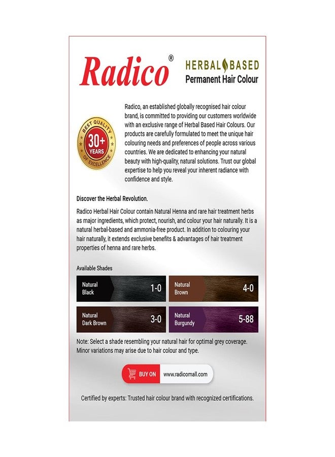 Radico Natural Herbal Permanent Shade Hair Colour - No Ammonia Formula - Long-Lasting Natural Looking Color - 100% Grey Coverage, Easy to Use, Mix & Apply (Pack of 10) (Brown) - Image 3