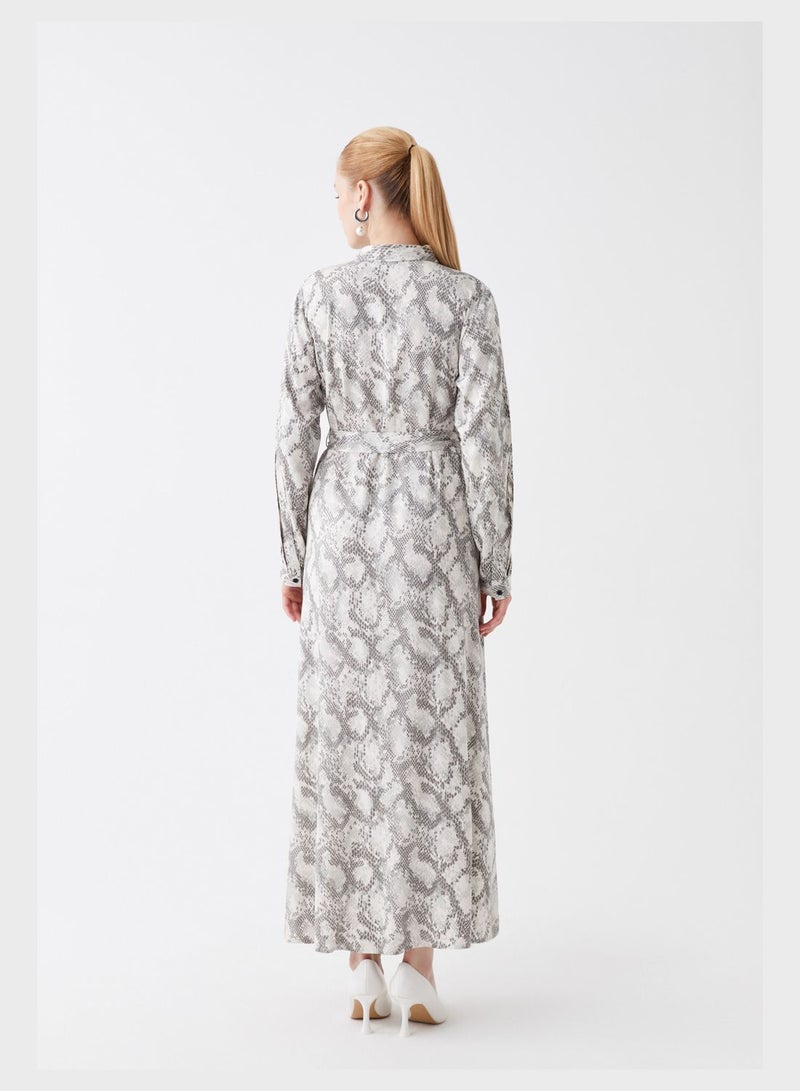 ال سي وايكيكي فستان بقصة قميص مطبوع ومزود برباط - Image 2