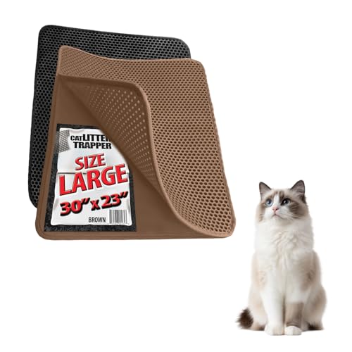 iPrimio Large Cat Litter Trapper Mat w/ Urine/Waterproof Layer - Larger Holes w/ Urine Puppy Pad Option - Cat Litter Mat, Light and Soft (Brown Color) - Image 1