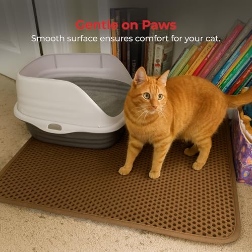 iPrimio Large Cat Litter Trapper Mat w/ Urine/Waterproof Layer - Larger Holes w/ Urine Puppy Pad Option - Cat Litter Mat, Light and Soft (Brown Color) - Image 4