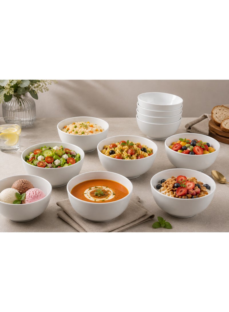 12-Piece White Porcelain Bowl Set 5.5 Inch | Premium Ceramic Serving Bowls | Microwave & Dishwasher Safe | Pasta, Noodles, Salad, Soup & Rice Bowls - Image 4
