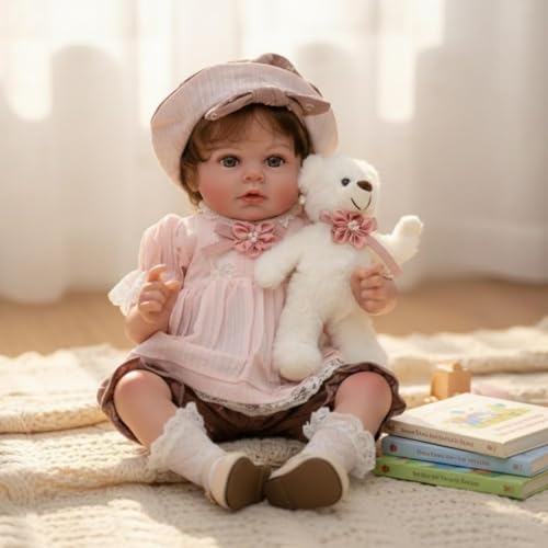 Cloveray 20inch Big Vinyl Fabric Lifelike Reborn Baby Doll BlackWhite Newborn Doll with Cute Dress Realistic Baby Doll with Magnetic Pacifier for Gifts Name Stella Pink Skirt - Image 5