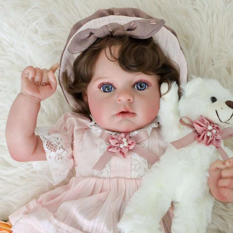 Cloveray 20inch Big Vinyl Fabric Lifelike Reborn Baby Doll BlackWhite Newborn Doll with Cute Dress Realistic Baby Doll with Magnetic Pacifier for Gifts Name Stella Pink Skirt - Image 3