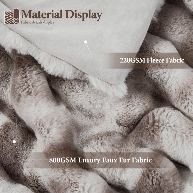 Touchat Luxury 1000GSM Faux Rabbit Fur Throw Blanket, Super Heavy Warm Cozy Brown Blankets for Couch Bed Sofa, Ruched Plush Fuzzy Elegant Soft Reversible Mink Blanket for Living Room Bedroom - Image 2