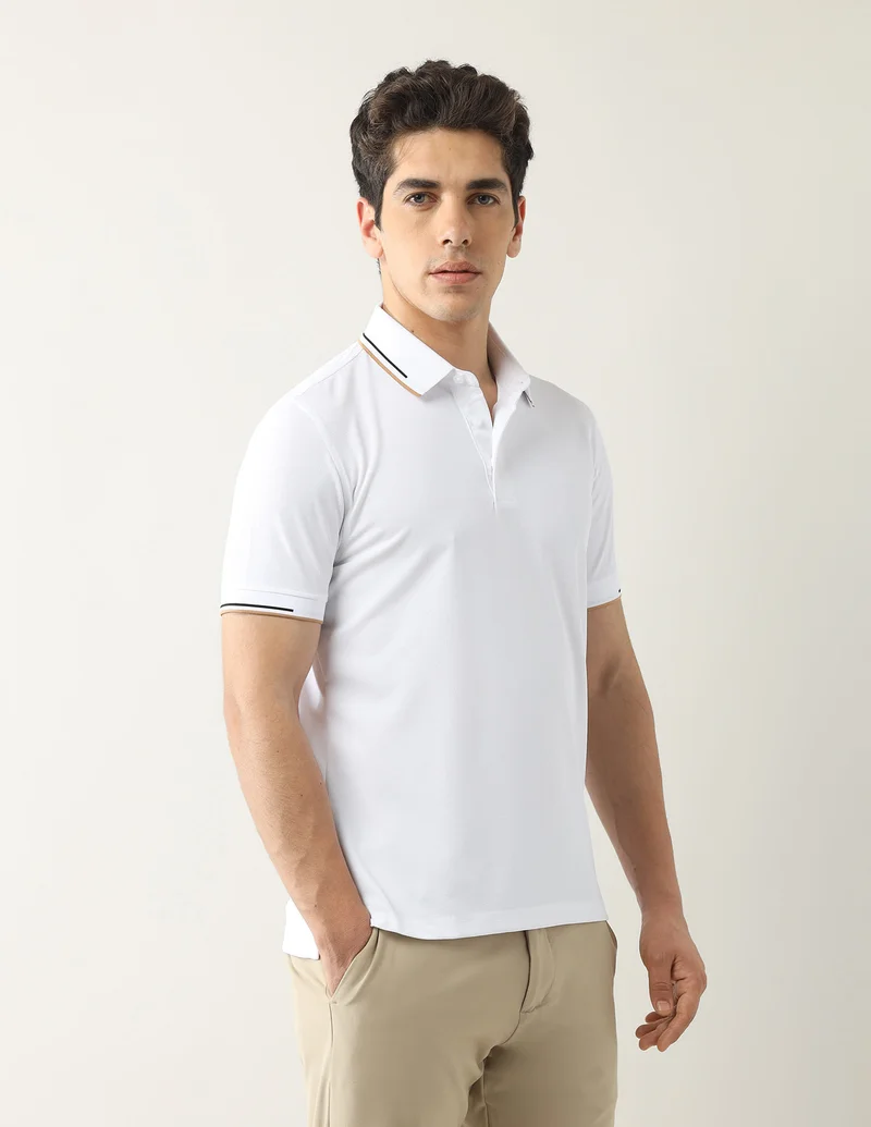 Arrow White Textured Regular Fit Polo Shirt for Men | Best Price UAE
