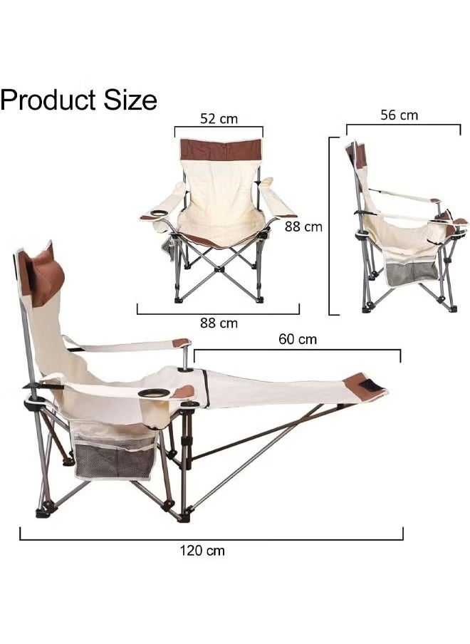 Generic - Camping Lounge Chair, Portable Camping Chair With Footrest, Folding Reclining Camping Chair With Armrests Cup Holder Storage Bag And Headrest, Mesh Recliner For Outdoor, 265lbs Weight Capacity, White - Image 1