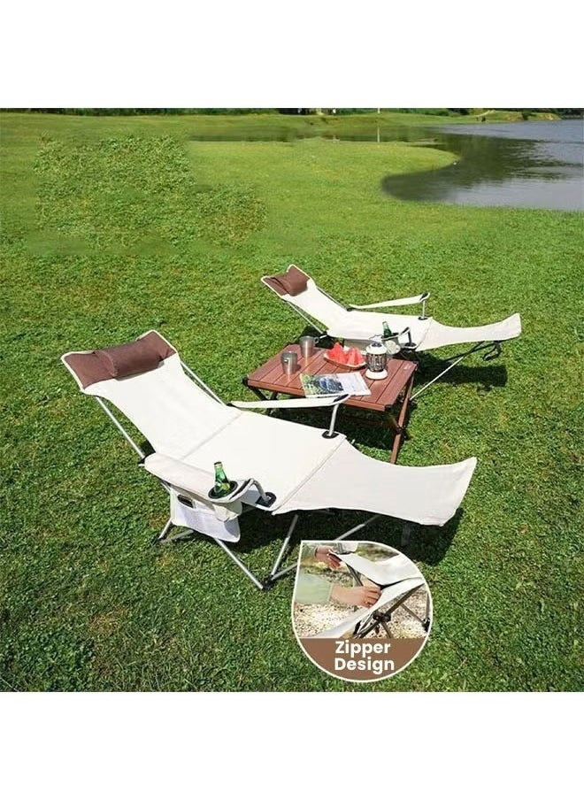 Generic - Camping Lounge Chair, Portable Camping Chair With Footrest, Folding Reclining Camping Chair With Armrests Cup Holder Storage Bag And Headrest, Mesh Recliner For Outdoor, 265lbs Weight Capacity, White - Image 1