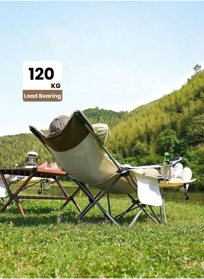 Generic - Camping Lounge Chair, Portable Camping Chair With Footrest, Folding Reclining Camping Chair With Armrests Cup Holder Storage Bag And Headrest, Mesh Recliner For Outdoor, 265lbs Weight Capacity, White - Image 1