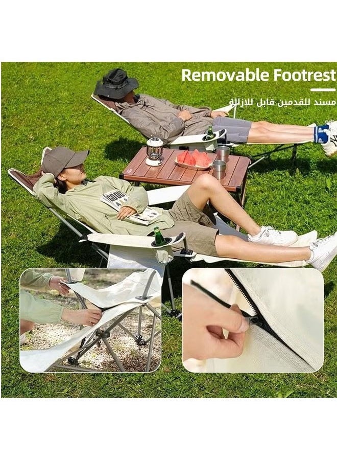 Generic - Camping Lounge Chair, Portable Camping Chair With Footrest, Folding Reclining Camping Chair With Armrests Cup Holder Storage Bag And Headrest, Mesh Recliner For Outdoor, 265lbs Weight Capacity, White - Image 1