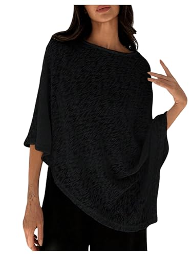 MakeMeChic Ponchos for Women Sheer Poncho Sweater Shawl Wraps Coverup Black Small - Image 1