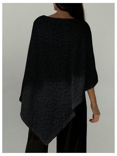 MakeMeChic Ponchos for Women Sheer Poncho Sweater Shawl Wraps Coverup Black Small - Image 2