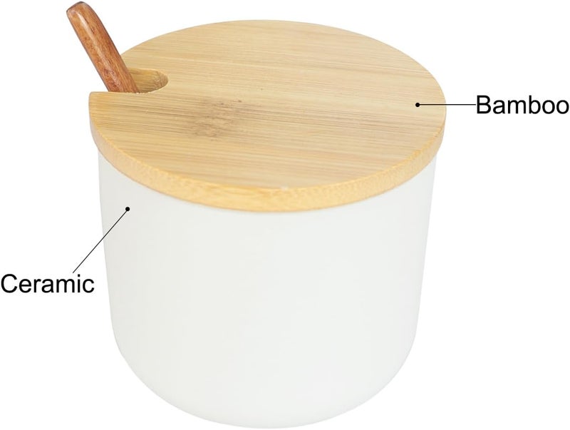 Bealuffe Salt Cellar Ceramic Container with Spoon Lid, Salt Holder Porcelain Jar Countertop Bowl for Salt Spice Sugar - Image 3