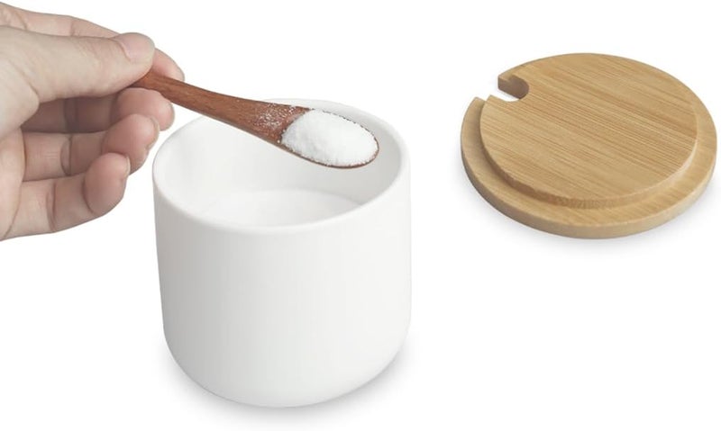 Bealuffe Salt Cellar Ceramic Container with Spoon Lid, Salt Holder Porcelain Jar Countertop Bowl for Salt Spice Sugar - Image 4