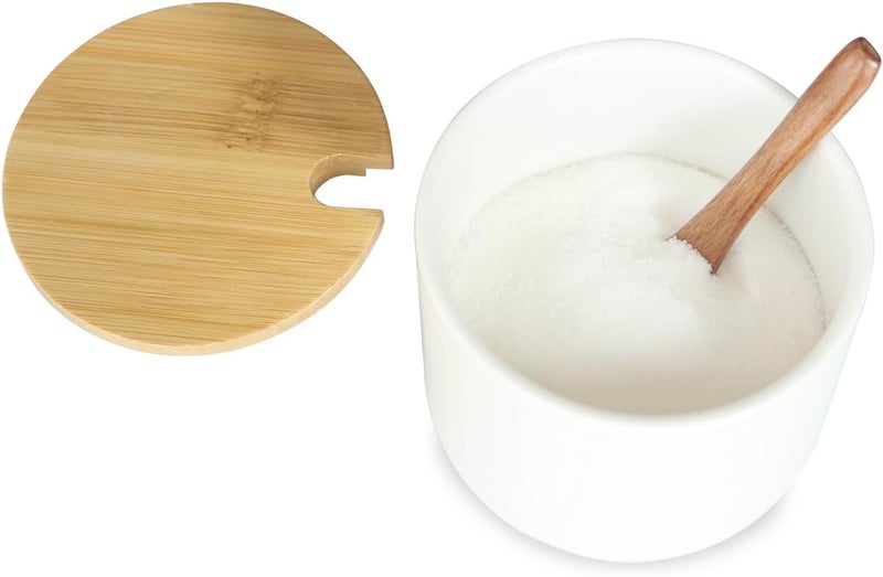Bealuffe Salt Cellar Ceramic Container with Spoon Lid, Salt Holder Porcelain Jar Countertop Bowl for Salt Spice Sugar - Image 1