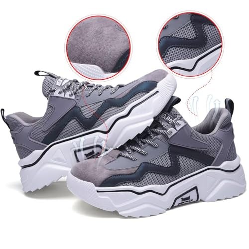 Ruivina Steel Toe Shoes for Women Safety Shoes Wide fit Indestructible Work Sneakers Men Lightweight Slip on Resistant Breathable Puncture Proof Composite Toe Shoe White 38 - Image 4