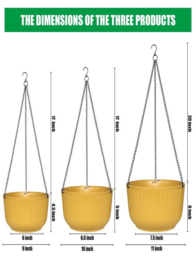 RooTrimmer Hanging Plant Pots 3 Pack, Self Watering Yellow Flower Hanging Basket, Plant Hanger Indoor Outdoor for Garden Home Decor with Drainage Hole, 9 Inch, 10 Inch & 11 Inch - Image 5