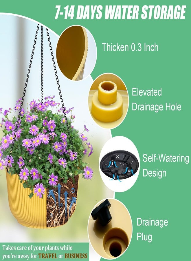 RooTrimmer Hanging Plant Pots 3 Pack, Self Watering Yellow Flower Hanging Basket, Plant Hanger Indoor Outdoor for Garden Home Decor with Drainage Hole, 9 Inch, 10 Inch & 11 Inch - Image 2