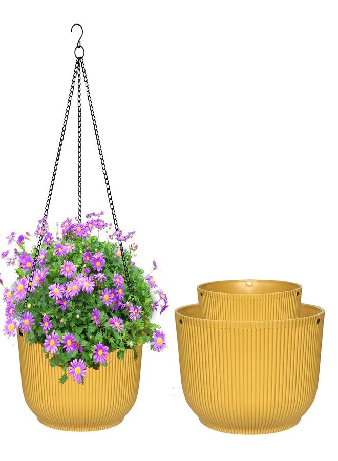RooTrimmer Hanging Plant Pots 3 Pack, Self Watering Yellow Flower Hanging Basket, Plant Hanger Indoor Outdoor for Garden Home Decor with Drainage Hole, 9 Inch, 10 Inch & 11 Inch - Image 1