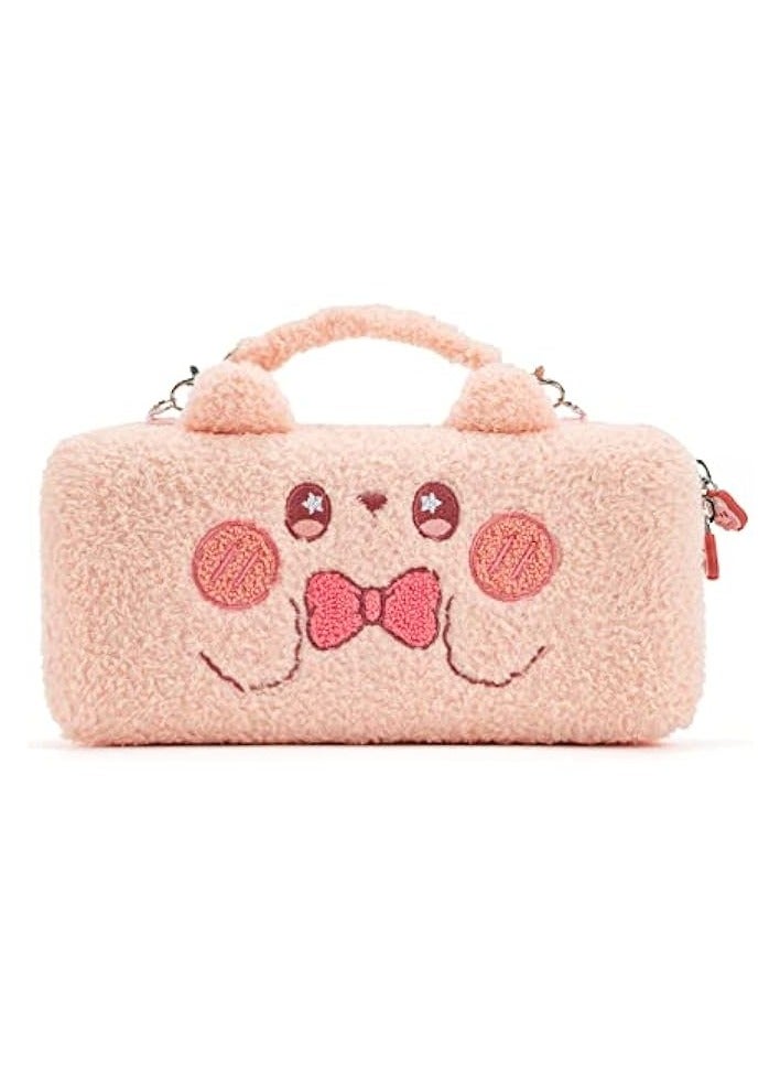PROMASS Pink Bunny Plush Bag Carry Case Compatible with Nintendo Switch/OLED - Portable Slim Travel Carrying Case with Removable Handle Fit Switch Console & Game Accessories - Image 1