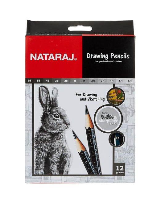 12-Piece Drawing Pencils With Eraser And Sharpener
