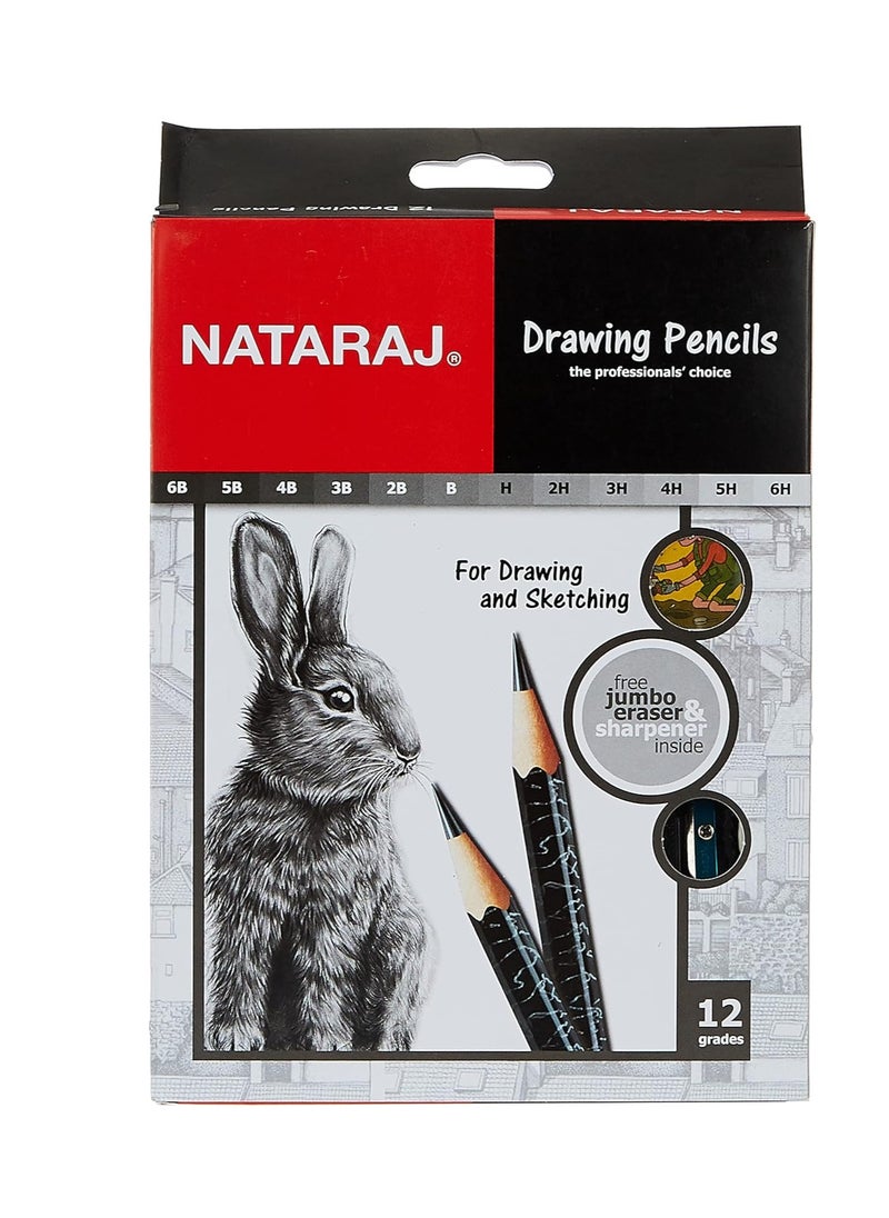 NATARAJ أقلام رسم مكونة من 12 قطعة مع ممحاة ومبراة  - Image 1