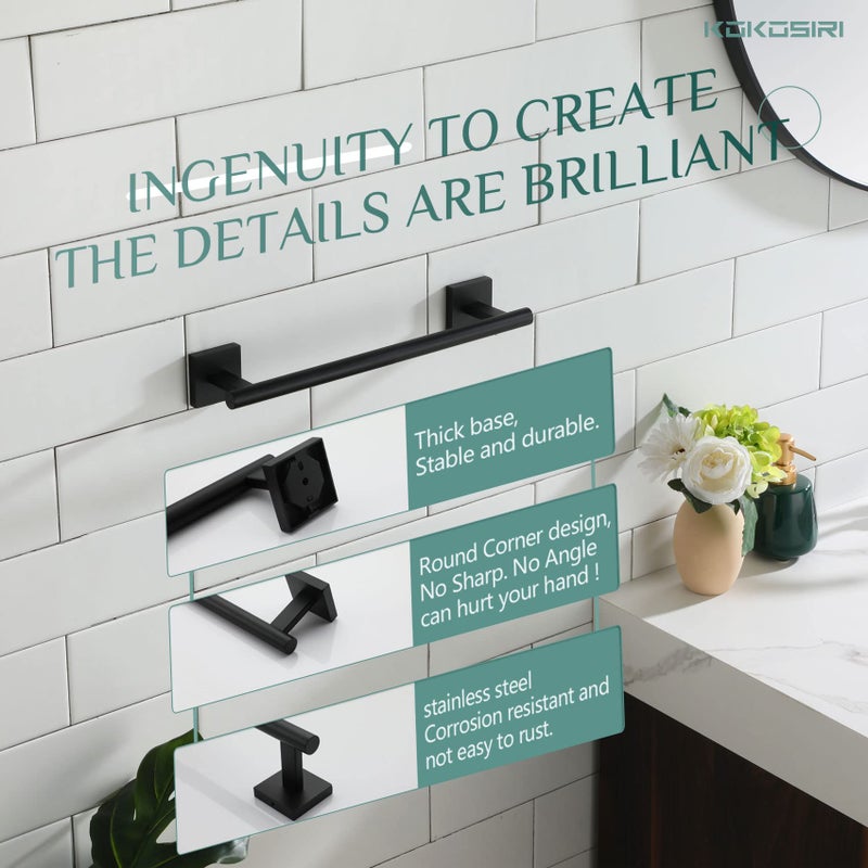 KOKOSIRI Bathroom Towel Bars 12 Inch Towel Ring Matte Black 30CM Hand Towel Holder for Bath Kitchen Wall Stainless Steel B4005BK-L12 - Image 3