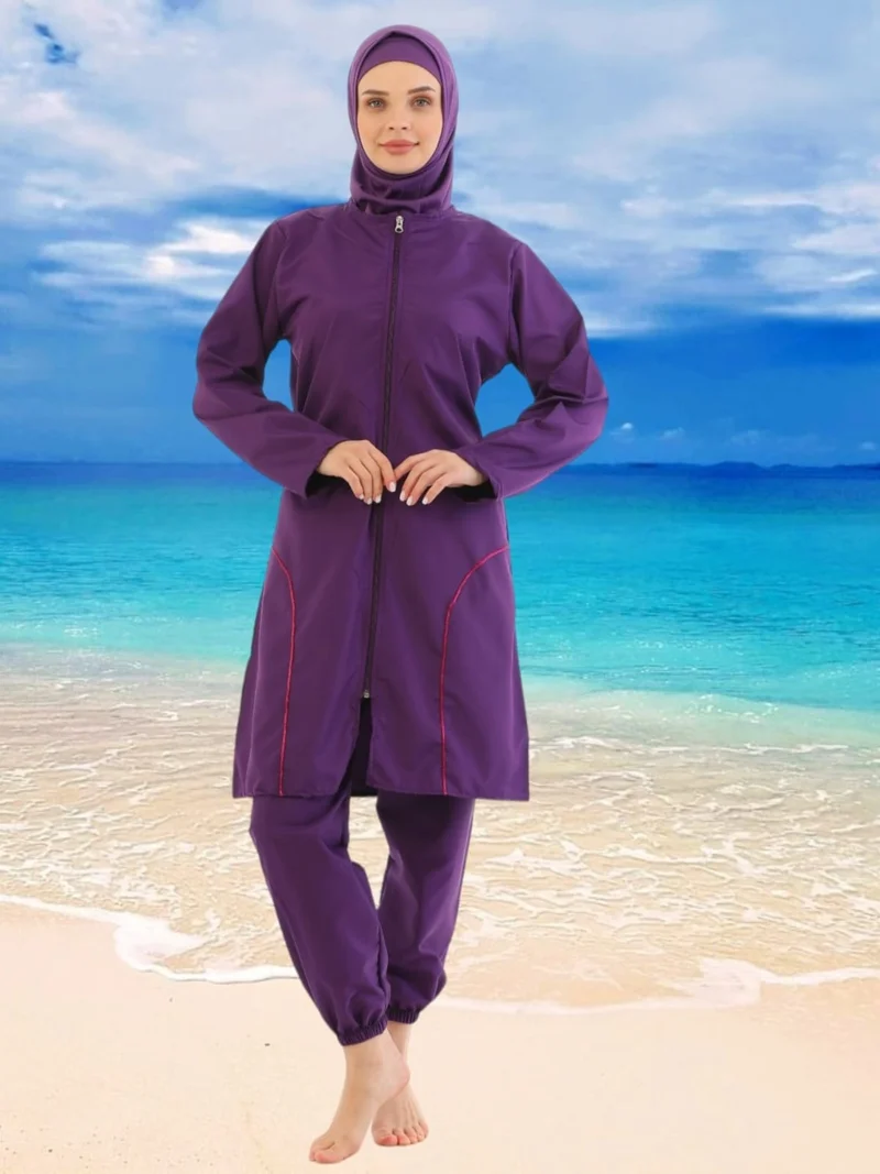 Tezzgelsin Women's Parachute Model Long Sleeve Zippered Wide Leg Hijab Swimsuit
