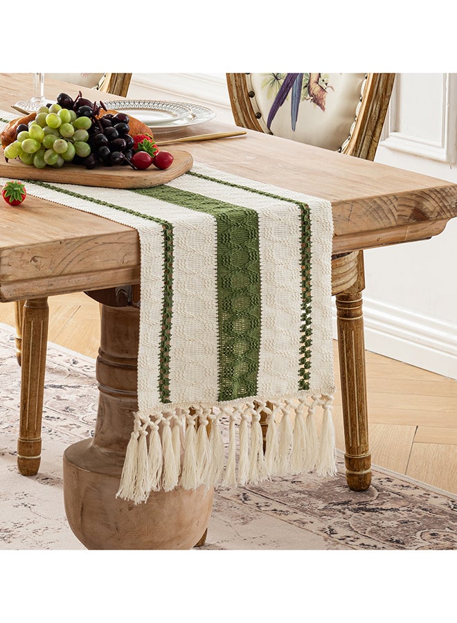 Fancy Homi عداء طاولة ماكرامي بتصميم بوهيمي أنيق لتزيين المنزل، بأسلوب المزرعة مع خيوط، مثالي للحفلات البوهيمية - 30x230 سم - أخضر موسى - Image 4