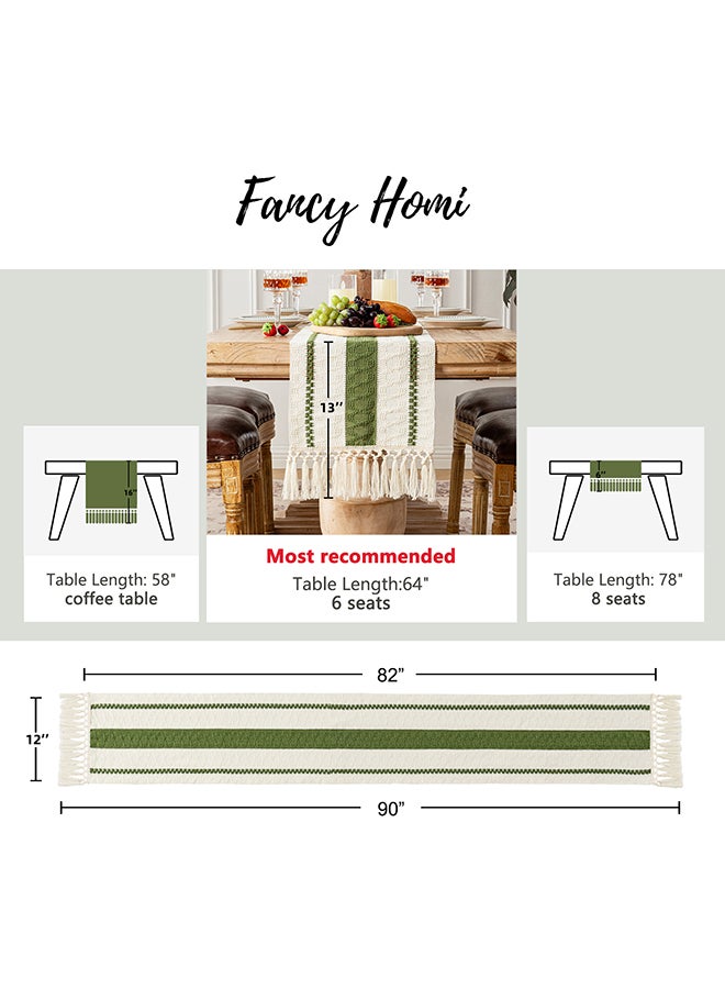 Fancy Homi عداء طاولة ماكرامي بتصميم بوهيمي أنيق لتزيين المنزل، بأسلوب المزرعة مع خيوط، مثالي للحفلات البوهيمية - 30x230 سم - أخضر موسى - Image 3