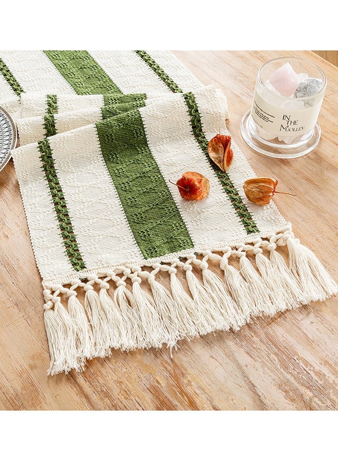 Fancy Homi عداء طاولة ماكرامي بتصميم بوهيمي أنيق لتزيين المنزل، بأسلوب المزرعة مع خيوط، مثالي للحفلات البوهيمية - 30x230 سم - أخضر موسى - Image 1