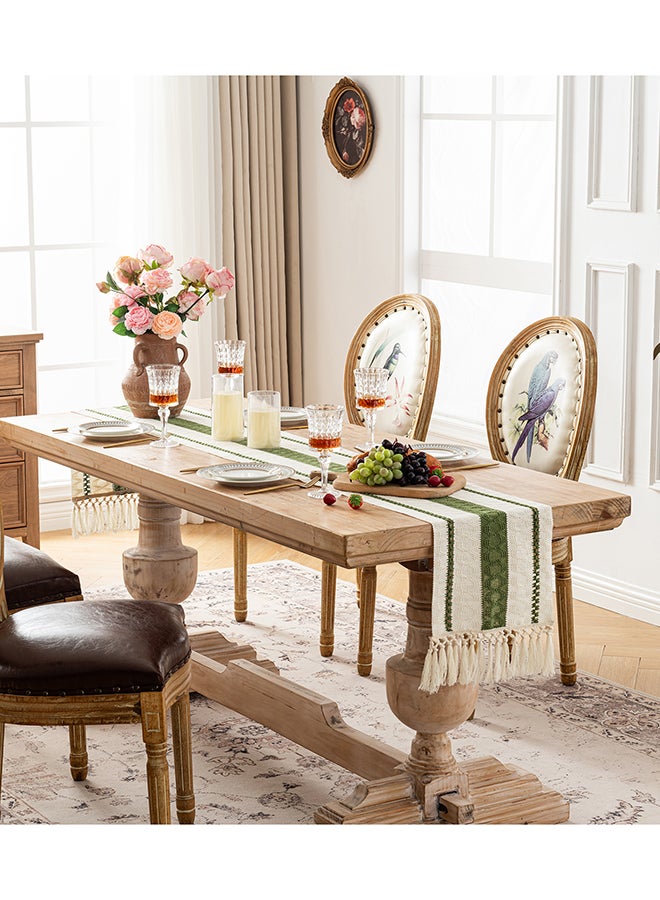 Fancy Homi عداء طاولة ماكرامي بتصميم بوهيمي أنيق لتزيين المنزل، بأسلوب المزرعة مع خيوط، مثالي للحفلات البوهيمية - 30x230 سم - أخضر موسى - Image 2