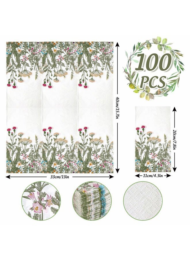 AnyDesign 100 قطعة من مناديل الضيوف الزهرية من الورق القابل للتصرف مع أوراق الأعشاب الخضراء - Image 2
