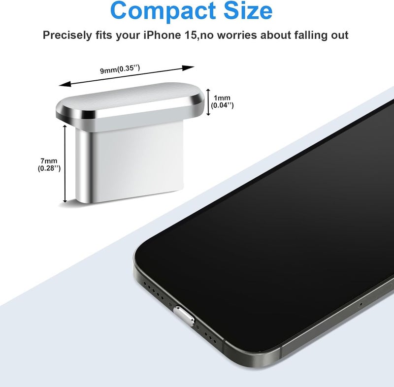 Mizi [2 Pack] USB-C Metal Anti Dust Plug Cover, Protect Charging Port from Dust and Moist with Storage Box and Cable Clip Holder for iPhone 15/16 Series - Silver - Image 5