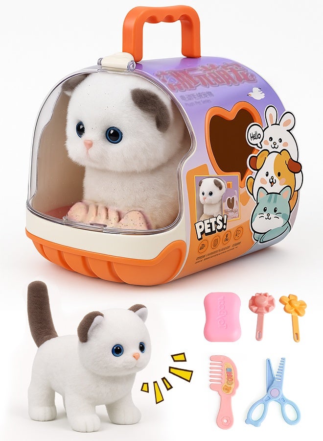 Jorunb Easter Realistic Cat Toys - 8pc Cat Toys with 6" Plush Cat, Sounds, Hopping and Walking Action, Wiggling Ears, Twitching Nose & Cat Cage - Ideal Gift for Girls, Toddlers, Easter - Image 1