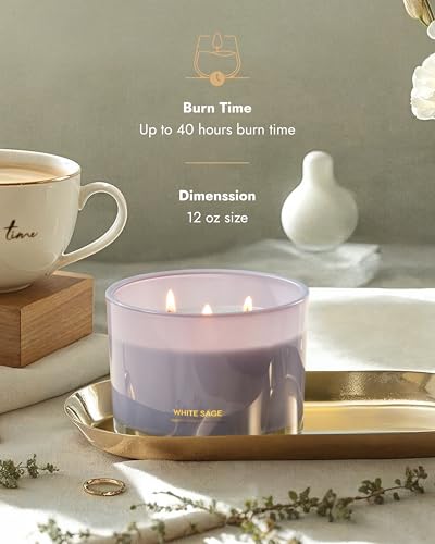 96NORTH Luxury White Sage Candle | Large 3 Wick Jar Candle | Up to 50 Hours Burning Time | 100% Natural Soy Wax | Relaxing Aromatherapy Aesthetic Candles | Housewarming Gift for Men and Women - Image 3