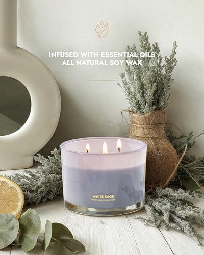 96NORTH Luxury White Sage Candle | Large 3 Wick Jar Candle | Up to 50 Hours Burning Time | 100% Natural Soy Wax | Relaxing Aromatherapy Aesthetic Candles | Housewarming Gift for Men and Women - Image 2