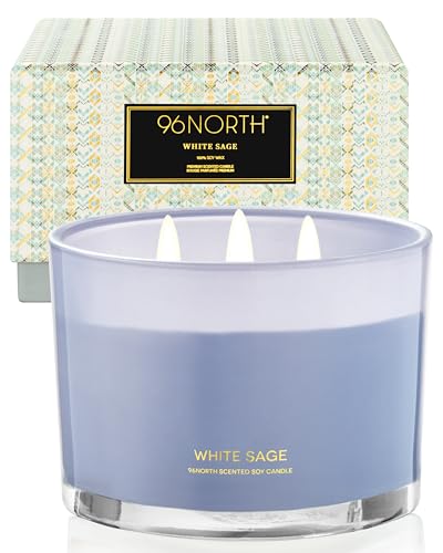 96NORTH Luxury White Sage Candle | Large 3 Wick Jar Candle | Up to 50 Hours Burning Time | 100% Natural Soy Wax | Relaxing Aromatherapy Aesthetic Candles | Housewarming Gift for Men and Women - Image 1